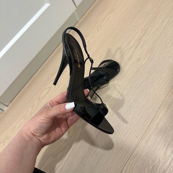 Saint Laurent Glossy Black Strappy Heels - Picture 4 of 4